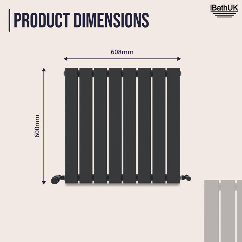 iBathUK Apex Horizontal Radiator, Single Panel Radiators, 600- Slim Radiator, 60cm H x 60.8cm W x 52cm D