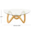 Table basse de salon ondulée en pierre de ciment brun clair avec base d'inspiration bois et plateau triangulaire en verre, 42 po x 42 po x 15 po-213701408