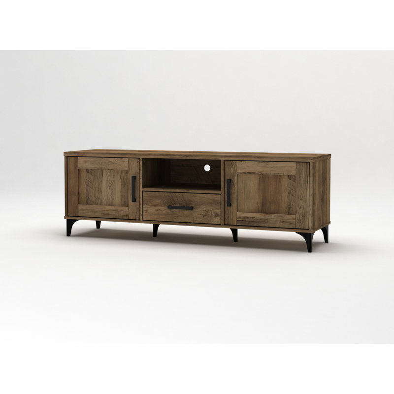 The  Premium TV Cabinet Features A Sleek Storage Design With An Open Shelf And Drawer,59.06''W, 15.35''D, 19.69''H