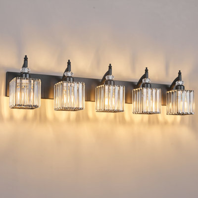 5-Light Black Crystal Vanity Light - Bathroom Over Mirror