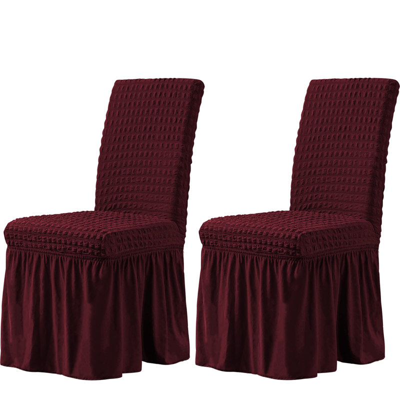 Housse pour chaise de salle à manger à coussins carrés 3D Spandex, Mélange de polyester rouge vin, 1