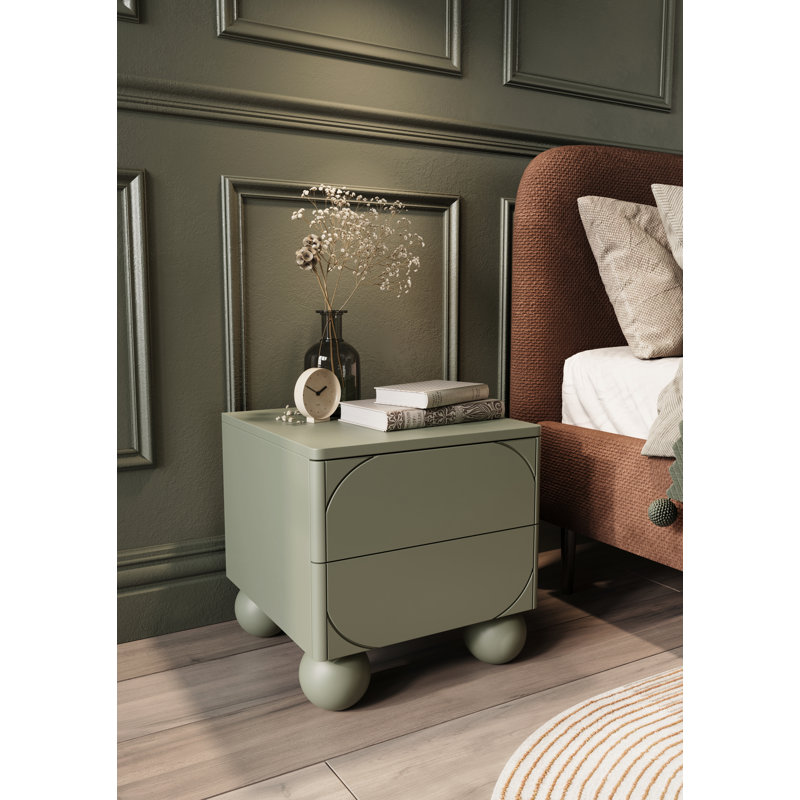 Gahagan 45cm W Manufactured Wood Bedside Table, Olive