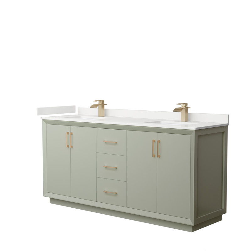 Strada 72'' W Double Vanity, White Quartz, Light Green, Matte Black