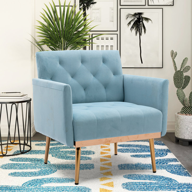 Jaunius 78.994Cm Wide Tufted Velvet Armchair, Light Blue Velvet