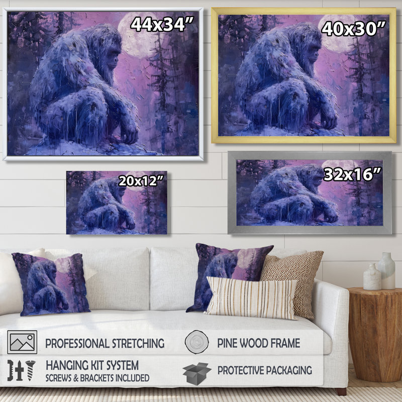 Claborn - Bigfoot Wall Art, Black Single Picture Framed Canvas, 12" H x 20" W x 1" D