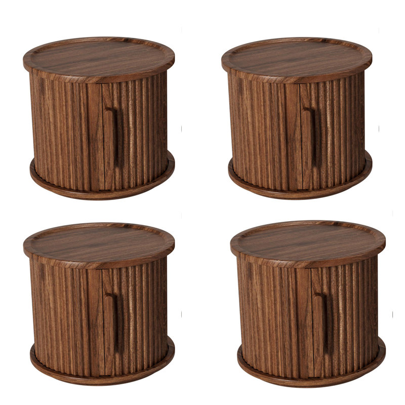 Ensemble de 4 armoires de rangement à colonnes romaines empilables en placage de noyer avec porte coulissante simple en MDF et tables de chevet polyvalentes pour chambre à coucher