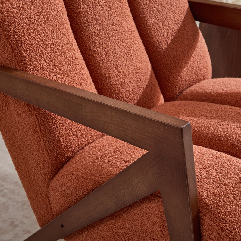 Modern Upholstered Accent Armchair Living Room Chair, Orange Sherpa Fabric, Orange