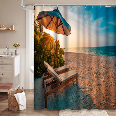Rideau de douche avec 12 crochets Beach Sunset