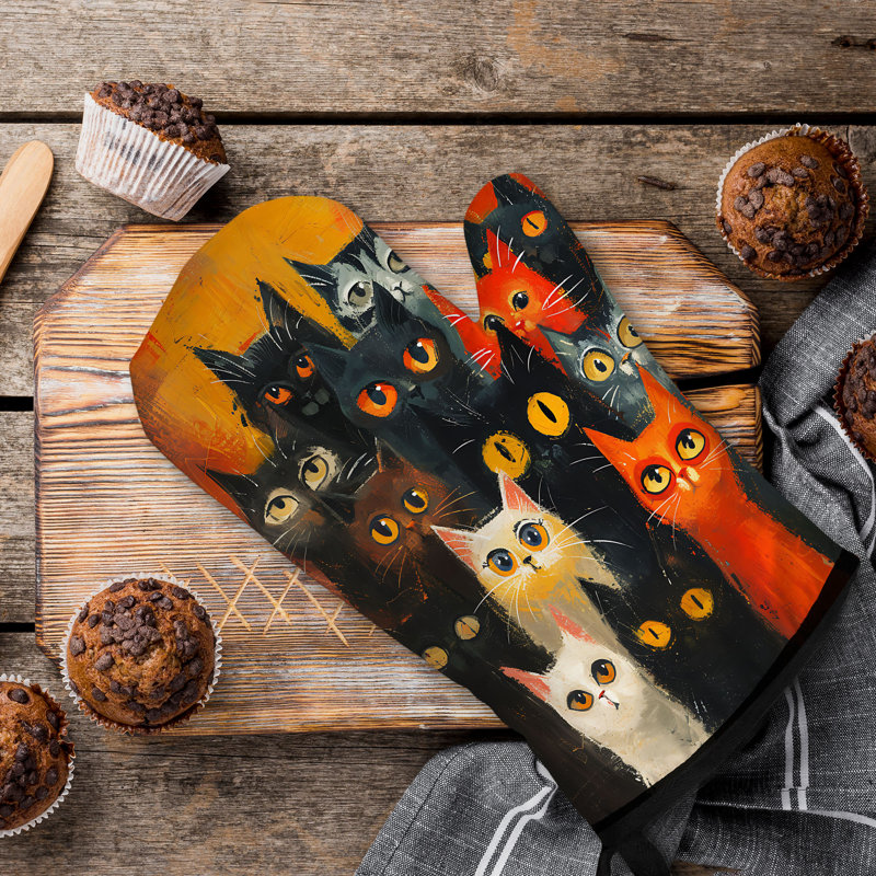 Brushy Cat Oven Mitt Cotton Twill