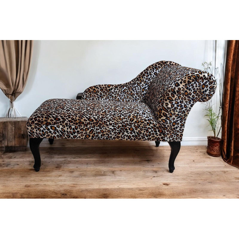 Elegant Leopard Print Fabric Chaise Longue – Comfortable Upholstered Lounger for Living Room, Bedroom, or Lounge
