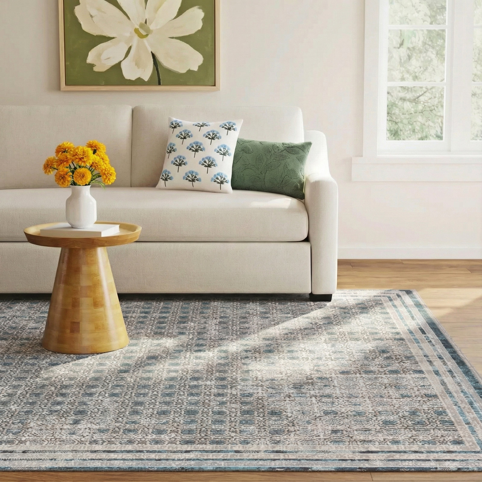 Phoebe Light Gray Blue Machine Washable Rug, Rectangle 7'10" x 10'