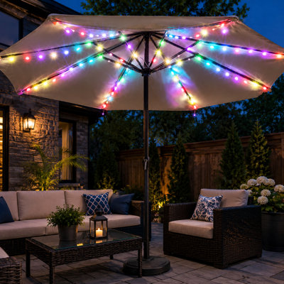 Waterproof 104-LED Patio Umbrella Lights with Smartphone App and Remote Control, 8 Light Strings, DIY Colors, Music Sync and USB or Battery Power