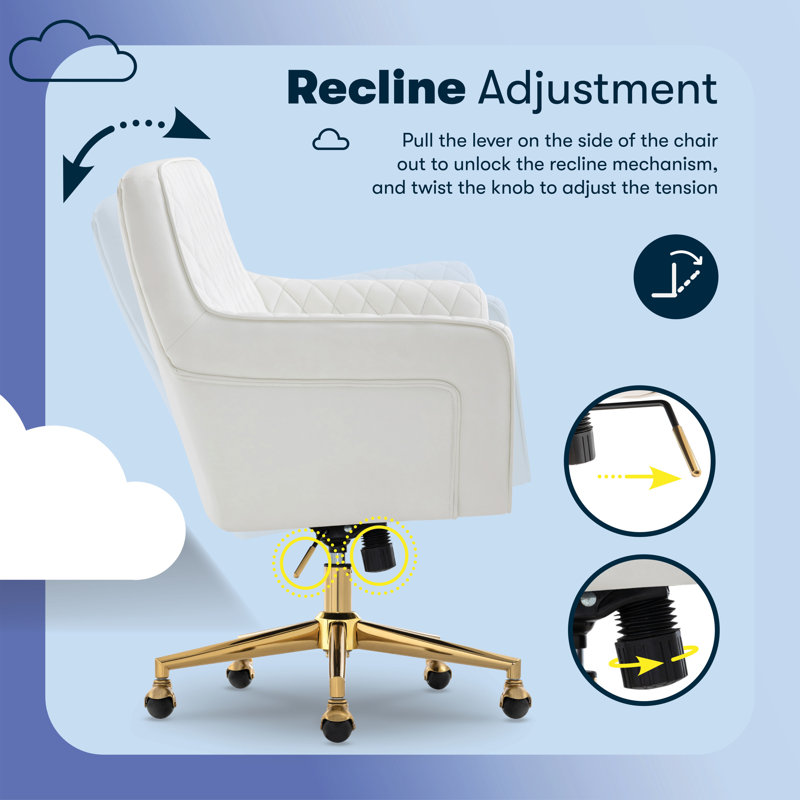 Ashleigh Swivel Office Chair, Gold, White Bonded Leather