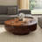 Handcrafted Burl Wood Round Coffee Table with Strudy Pedestal, Mid-Century Modern Solid Wood Coffee Table for Living Room-561136759-564966791