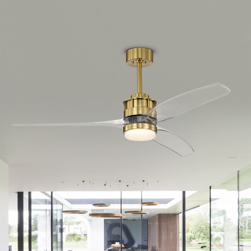 Ventilateur de plafond lumineux moderne à 3 pales avec télécommande Murdo Sleek, Or