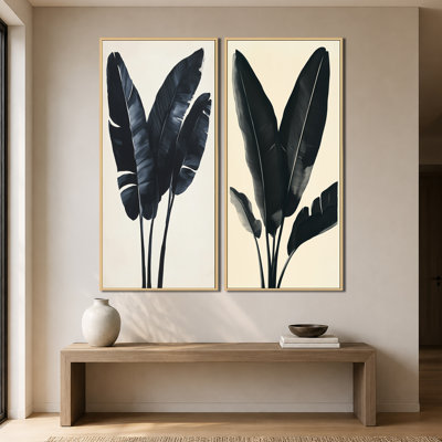 Feuilles de bananier encrées I - Ensemble de 2 impressions sur toile