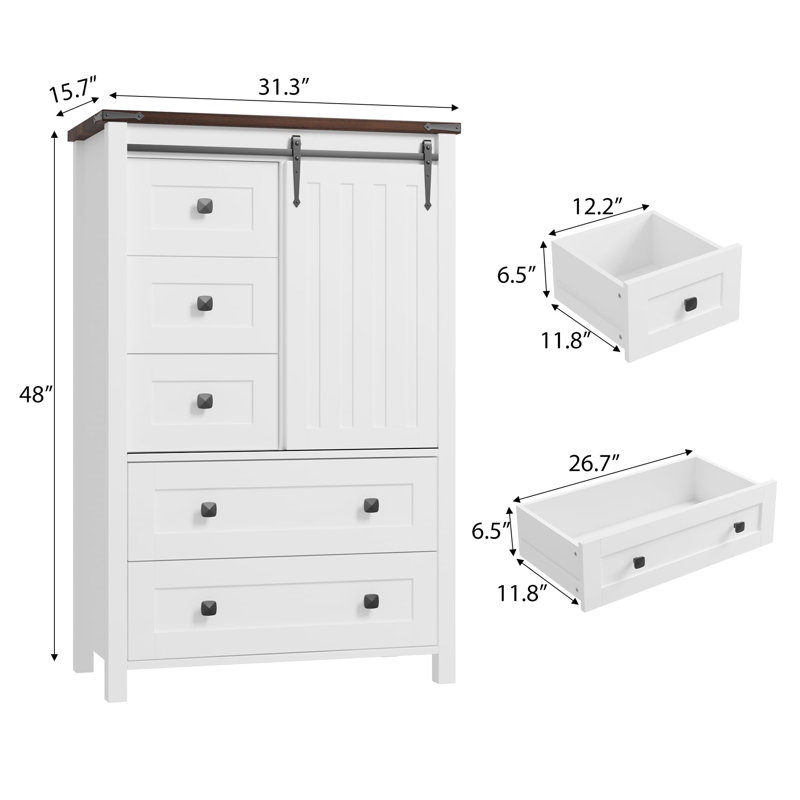 Dresser For Bedroom With 5 Drawers, White