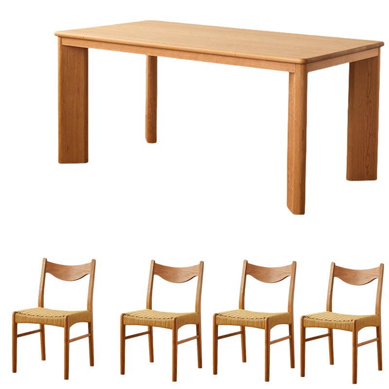 Cherry Wood Rectangular Dining Table Set, 29.5"H x 63"L x 33.5"W