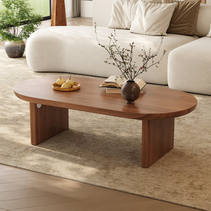 Mid - Century Modern Oval Coffee Table, 47.3” Walnut Wood Living Room Center Table, Stylish & Sturdy Accent Table for Home Decor & Daily Use