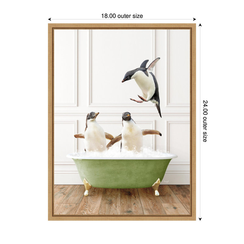 «Penguins in Transitional Bathaign» par Amy Peterson, reproduction d'art sur toile encadrée