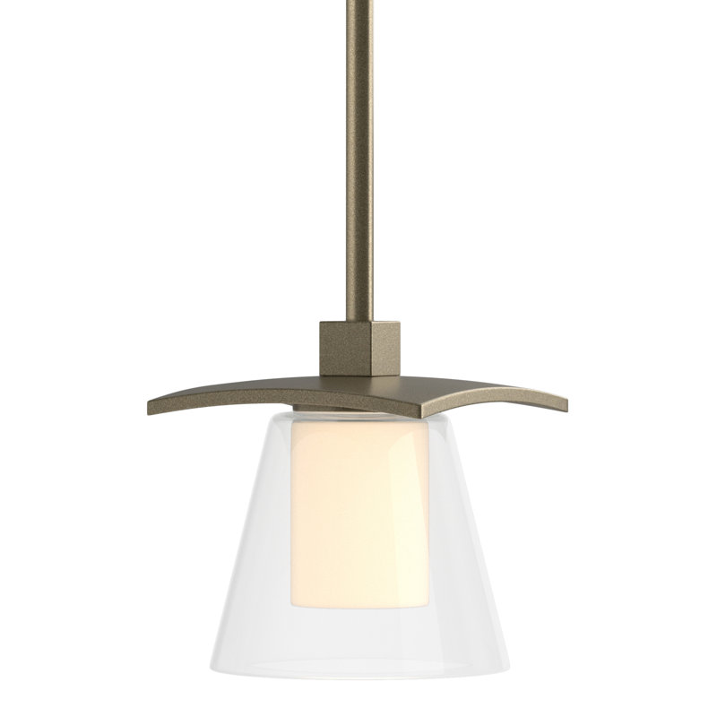 Wren 1 - Light Single Dome Pendant, Clear and Opal Glass, Soft Gold