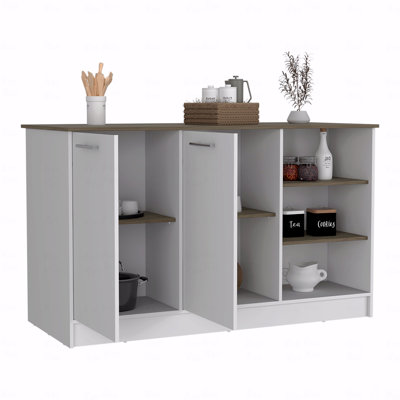 Kitchen Island, Three Open Shelves, Two Cabinets