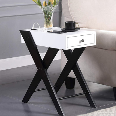 Table d'appoint rectangulaire avec tiroir et - Design blanc noir élégant et pratique