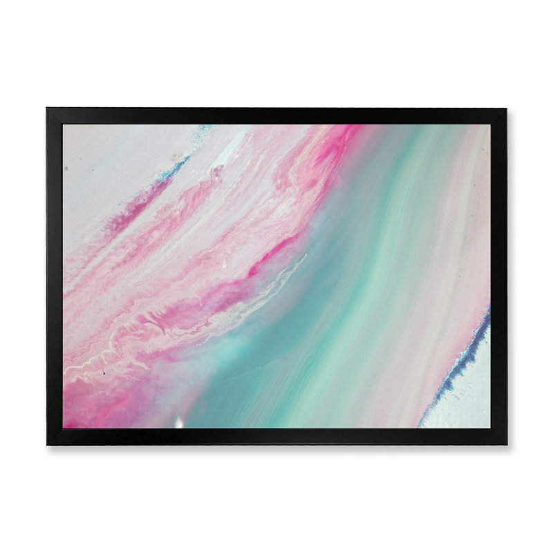 Marbre turquoise et marbre rose Flow Art IV - œuvre d'art moderne sur toile, Toile avec cadre noir, H 8 po x l 12 po x P 1 po
