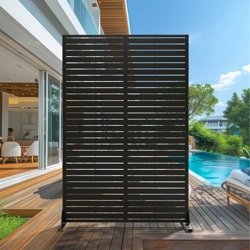 Panneau de clôture d'intimité en métal à rayures horizontales, Noir, H 72 po x l 47 po x P 16 po