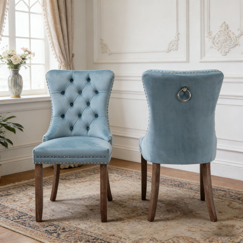 Chaise moderne en bois massif, Bleu clair