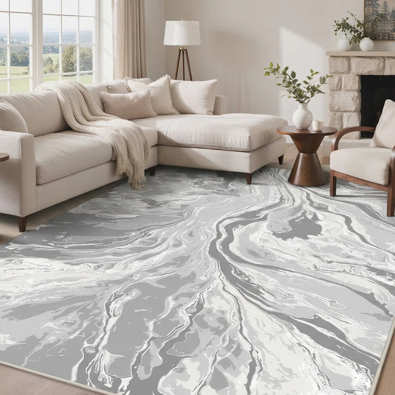 Galaxy Series Abrstract Black/Gray/Ivory/Beige Area Rug, Rectangle 5'3" x 7'3"