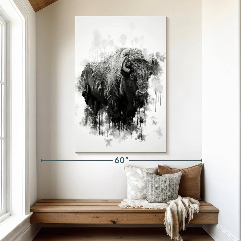 Brampt Bison Black And White, 51" H x 34" W