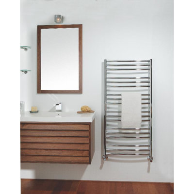 19.5"x47.5" Laveno Electric Hardwired Curved Rail Towel Warmer - Chrome, Wall Mounted, Includes Programmable Smart Switch, Lifetime Warranty