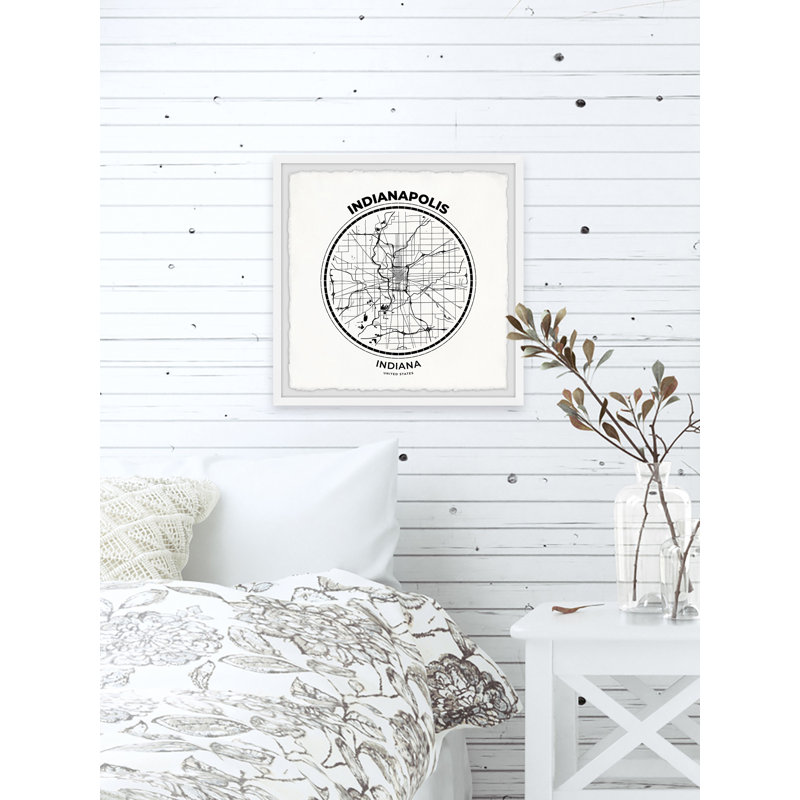 Indianapolis Outline Map - cadre photo, impression d'art textuel sur papier, H 32 po x l 32 po x P 1,5 po