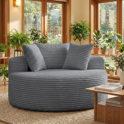 Boneless 55"Round Couch Boneless Round Chaise Foam Couch for Small Spaces, with Pillows for Living Room, Bedroom, Apartment No Assembly Required