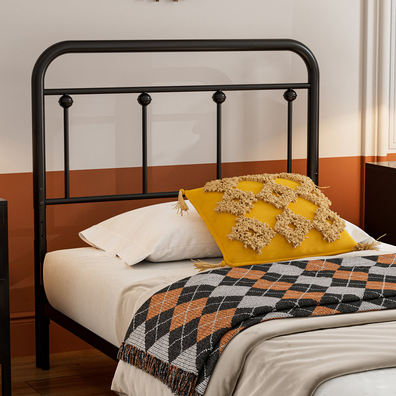 August Grove® Metal Twin Size Headboard, Adjustable Height, Farmhouse Victorian Style, Steel Headboard Only For Bedroom, Easy Assembly, Black