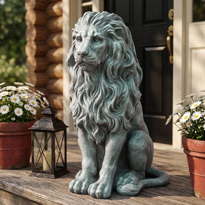 Statue de lion assis en oxyde de magnésium résistant aux intempéries, sculpture d'extérieur pour ornement de jardin