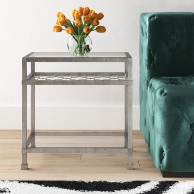 Genevieve Glass Top Pedestal End Table with Storage by Etta Avenue