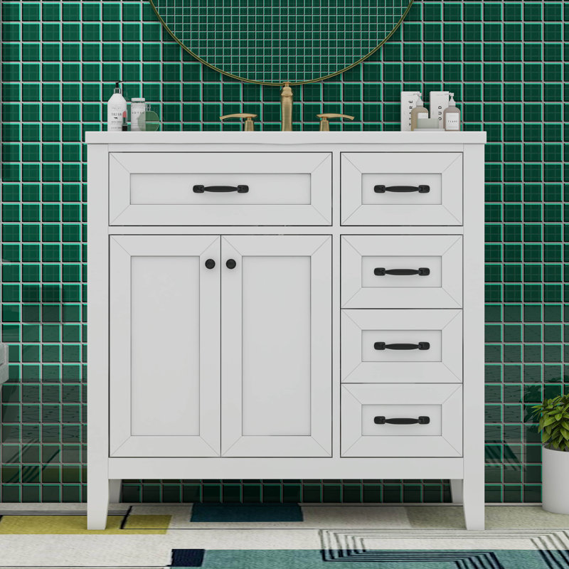 Meuble-lavabo 36 po avec lavabo en céramique intégré, Blanc