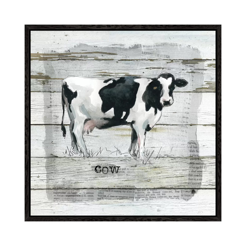 Farmhouse Collage Cow by Carol Robinson - Print on Canvas, Black Framed, 93.98 cm H x 93.98 cm W