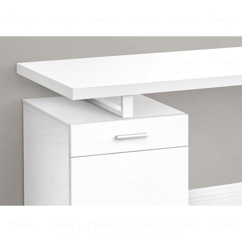Bureau d'ordinateur, bureau à domicile, ordinateur portable, configuration gauche/droite, tiroirs de rangement, 122 cm (48 po), plateau en stratifié blanc, structure en métal blanc
