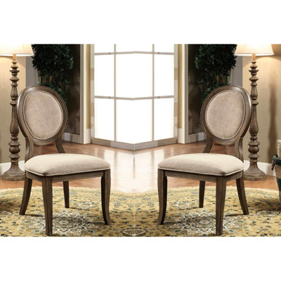 Chaises de salle à manger en chêne rustique et beige, siège rembourré en tissu, transitionnel moderne, 2 meubles d'appoint élégants 2 pièces