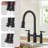 Bridge Kitchen Faucet, 3 Holes Kitchen Faucet With Pull Down Sprayer,2 Handles, 360° Swivel Spout-123431569