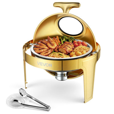 Chafing dish (1 pièce) pour buffet, 5,7 L (6 QT) en acier inoxydable, idéal pour les banquets, mariages et autres événements. Ce chauffe-plat rond à couvercle roulant est fourni avec un pot, un couvercle en verre, une pince et un dessous de plat.