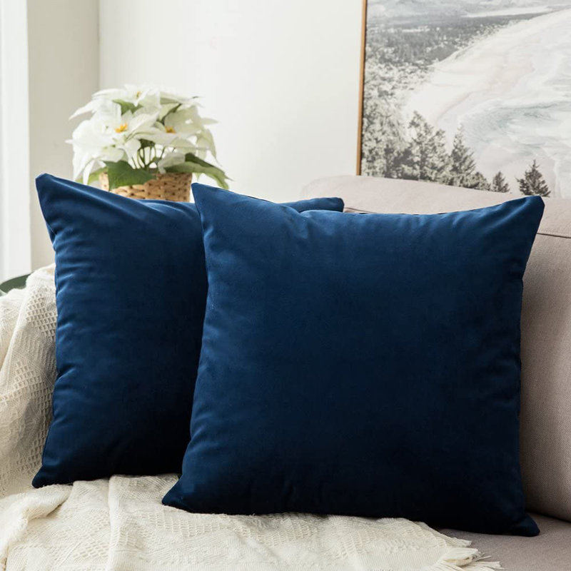 Housse de coussin en velours uni, Turquoise, H 22 po x l 22 po