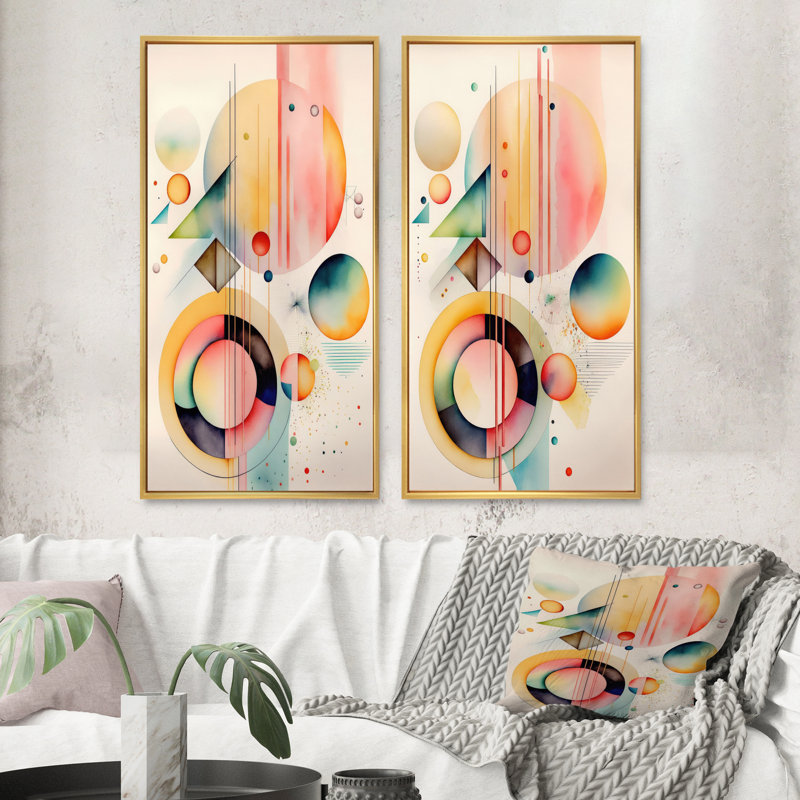 Pastel Minimalist Multi Shape Art II - ensemble de 2 décorations murales modernes, Encadrement doré, H 20 po x l 24 po