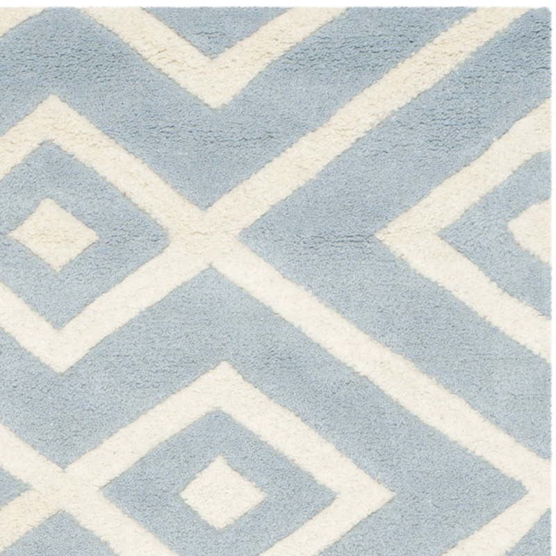 Blue and Ivory Geometric Hand-Tufted Wool Rug, 8' x 10'