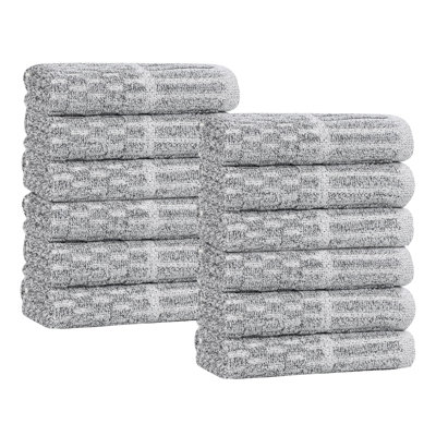 Blue Nile Mills  Viscose Cotton Blend Face Towel Set - Checkered Texture - Quick-Dry, Fade-Resistant