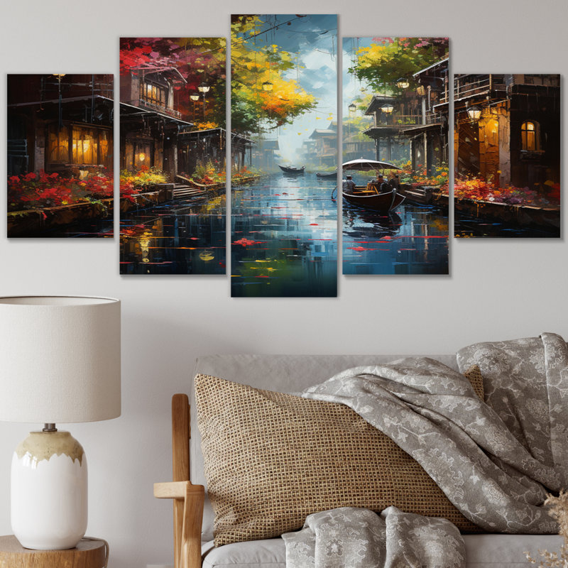  «Floating Market Delights I» - Décoration murale paysages urbains - 5 panneaux