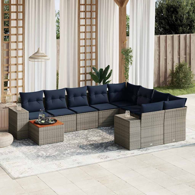  10 Piece Patio Sofa Set With Cushions Gray Poly Rattan